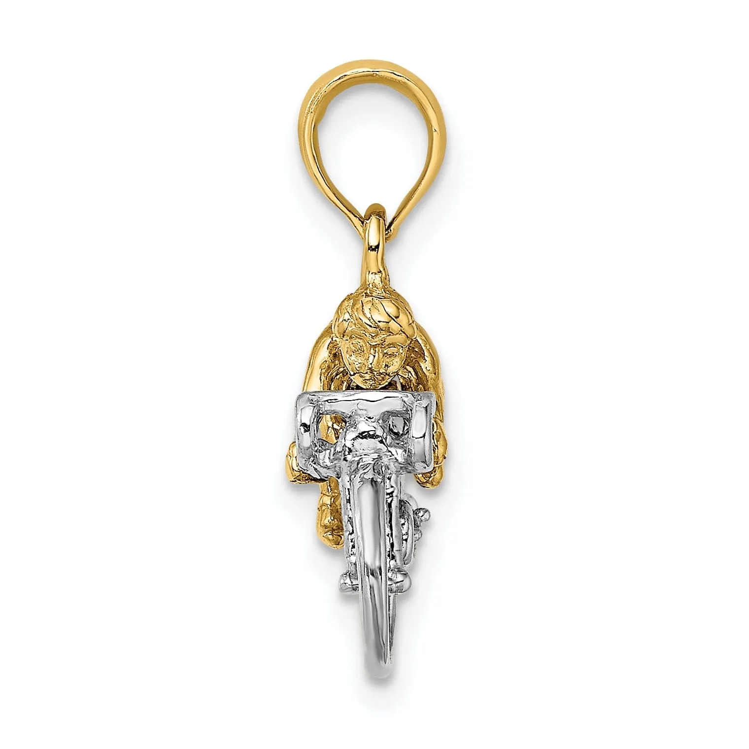 14K Two Tone Gold Polished Finish 3-Dimensional Bicycle with Rider Charm Pendant