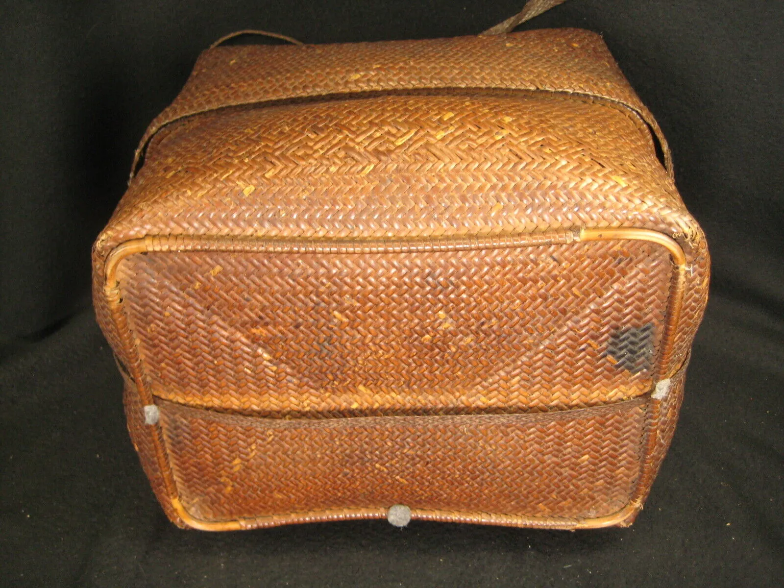 Antique Japanese  Chinese Showa Era (C. 1930) Bamboo Lidded Bag Kago Basket