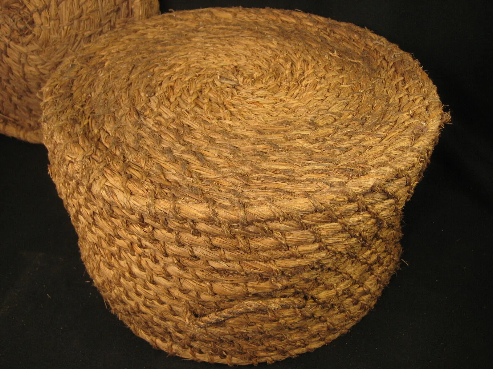 Antique Japanese Taisho Era (C. 1920) Rope Weave Kago Lidded Storage Basket