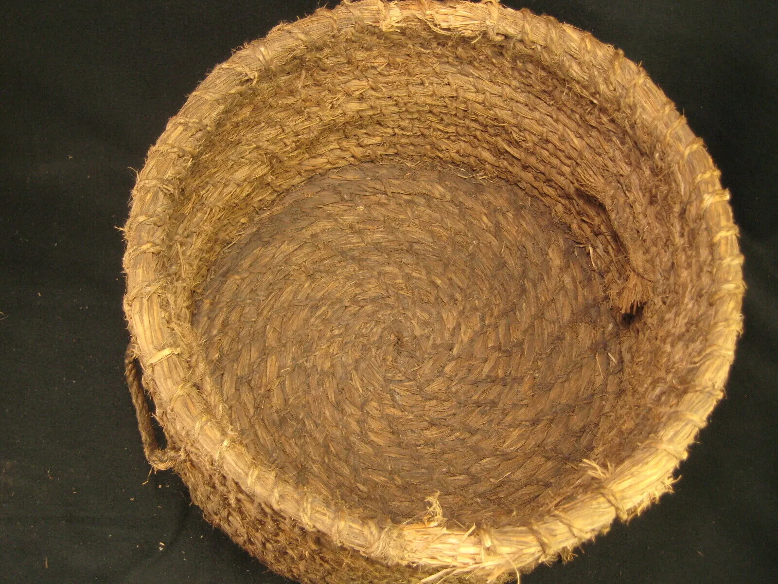 Antique Japanese Taisho Era (C. 1920) Rope Weave Kago Lidded Storage Basket