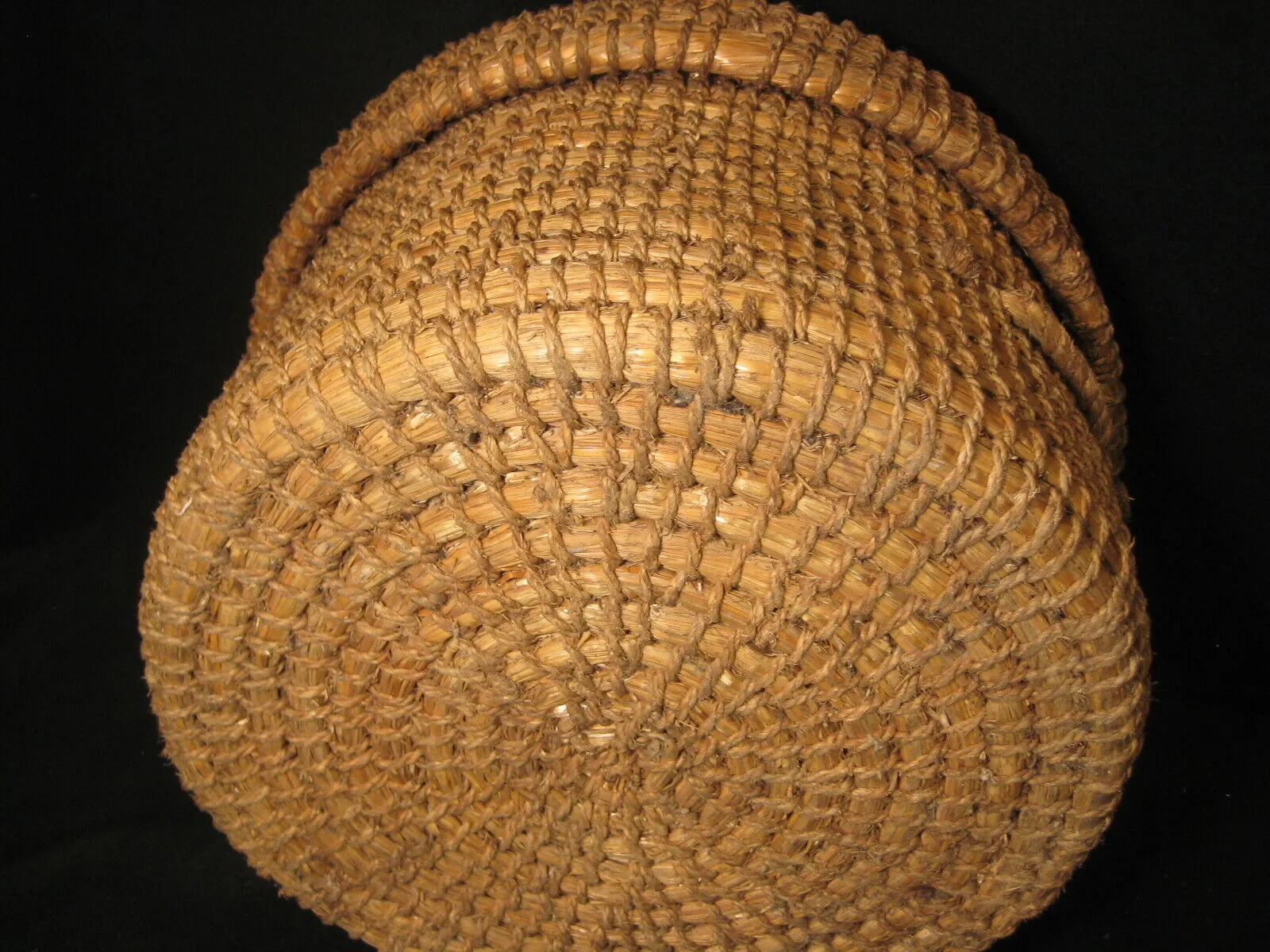 Antique Japanese Taisho Era (C. 1920) Rope Weave Kago Lidded Storage Basket
