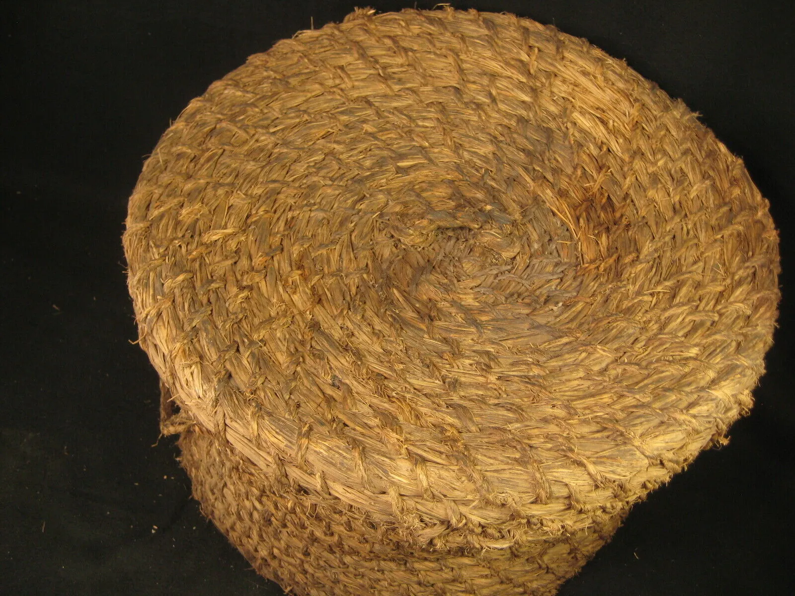 Antique Japanese Taisho Era (C. 1920) Rope Weave Kago Lidded Storage Basket