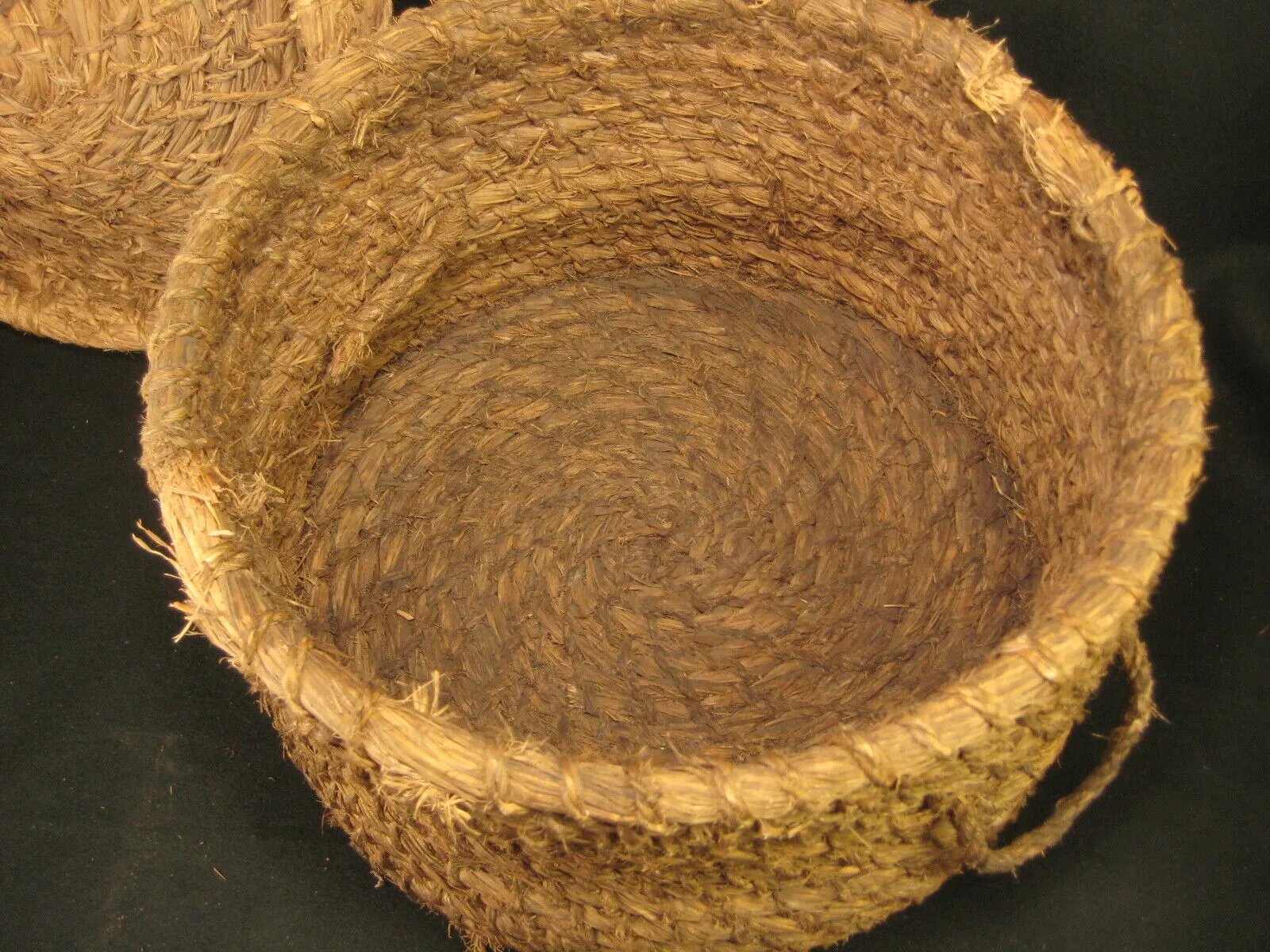 Antique Japanese Taisho Era (C. 1920) Rope Weave Kago Lidded Storage Basket