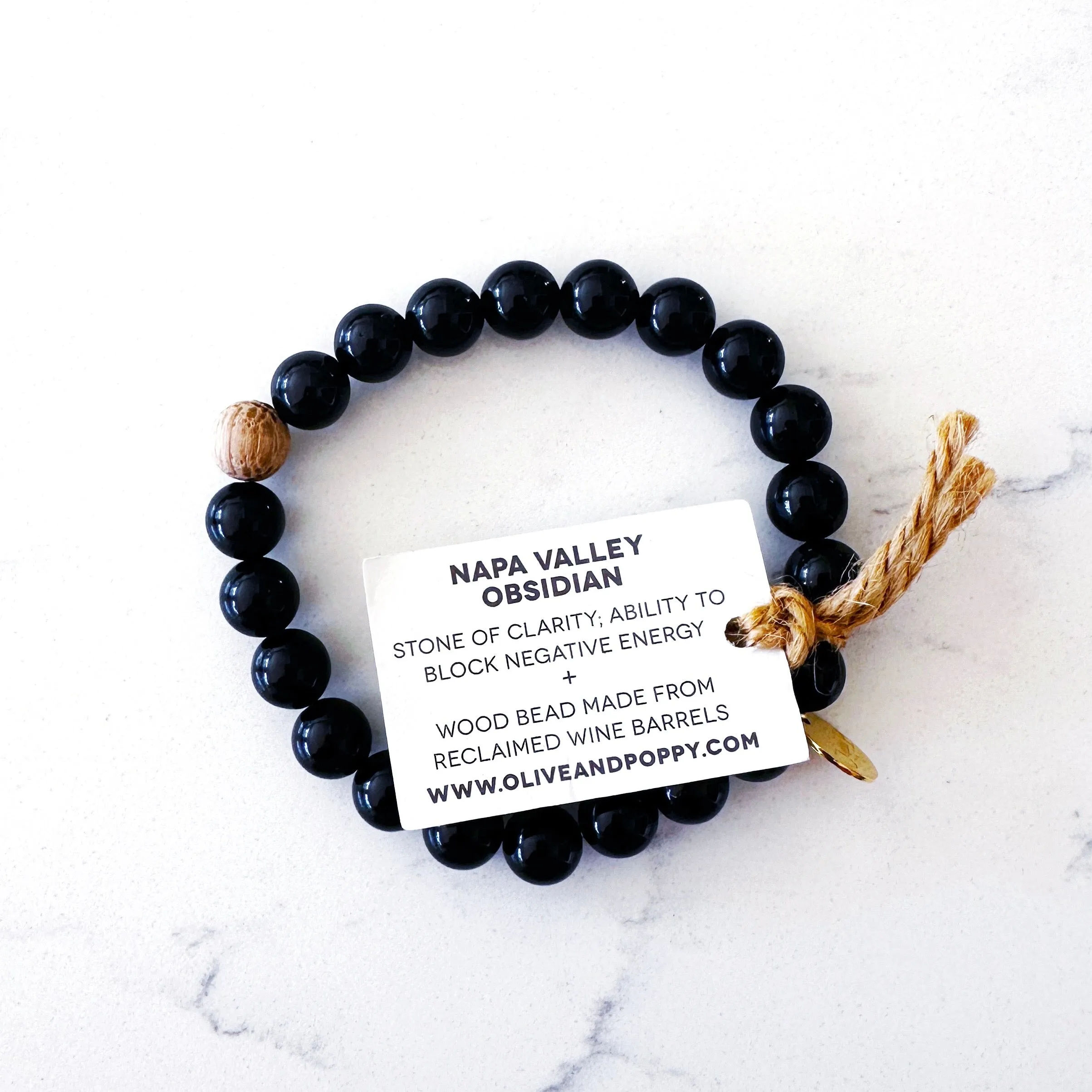 Barrel Bead Bracelet - Obsidian