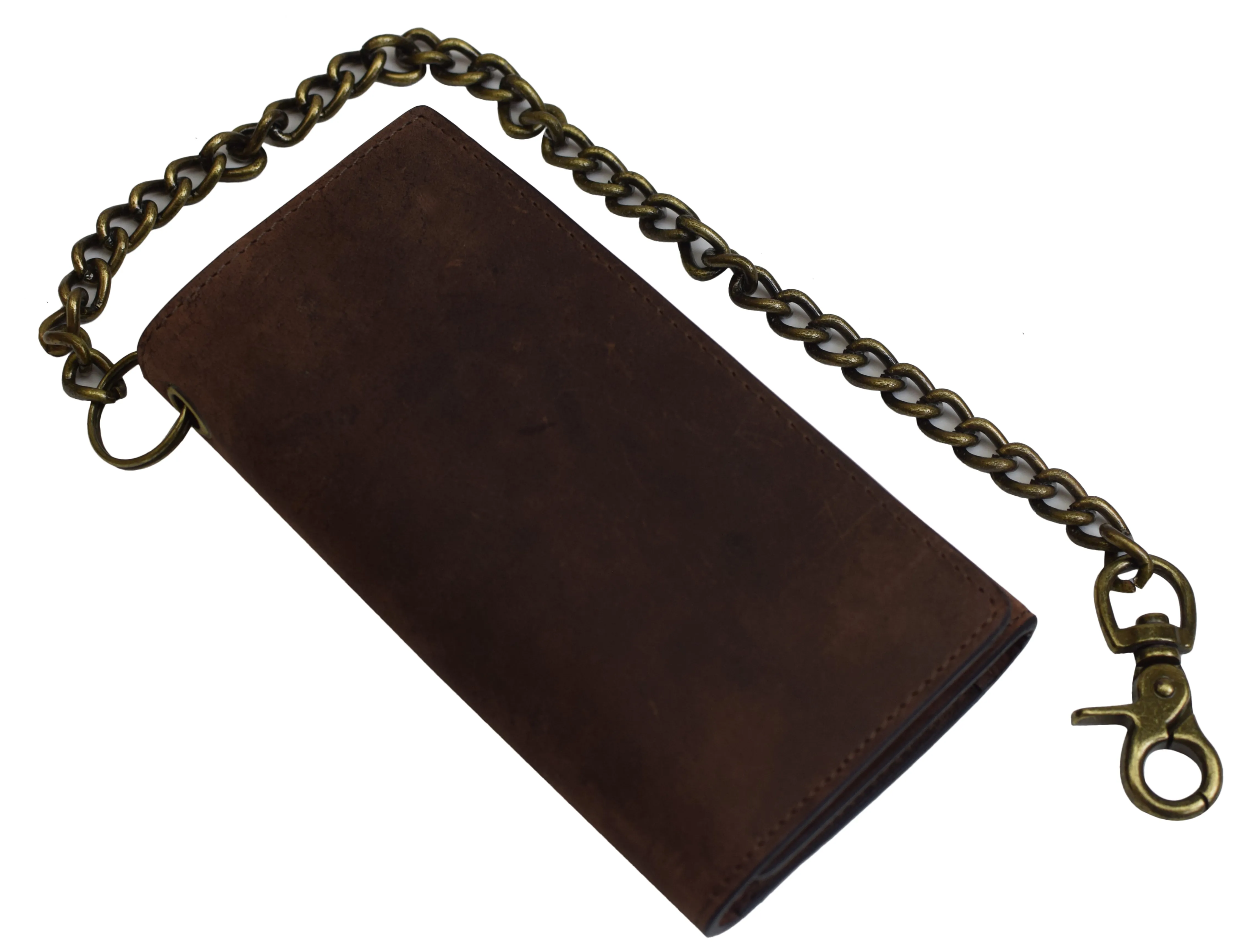 Brown Vintage Leather RFID Blocking Men's Biker Long Trifold Chain Wallet