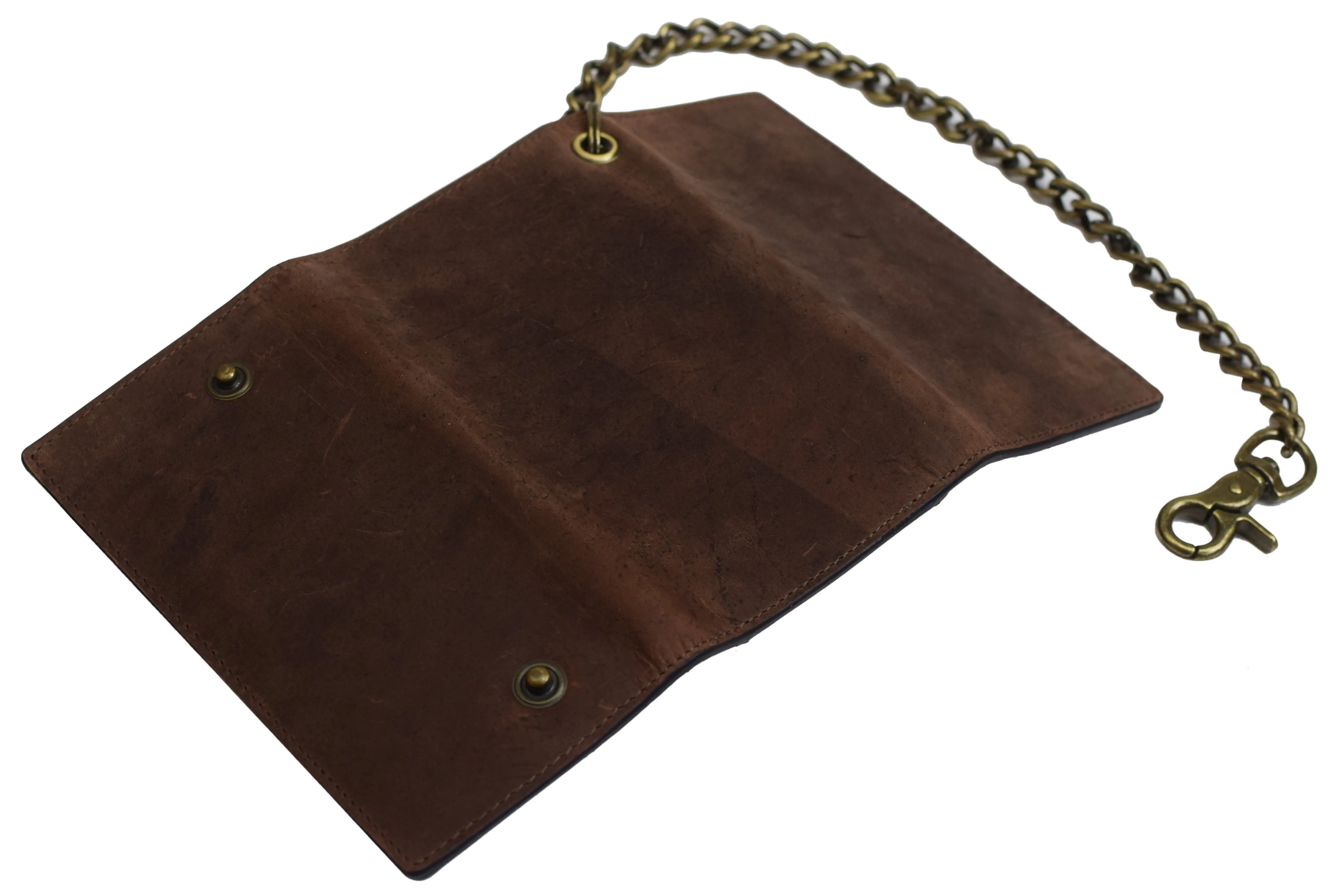 Brown Vintage Leather RFID Blocking Men's Biker Long Trifold Chain Wallet