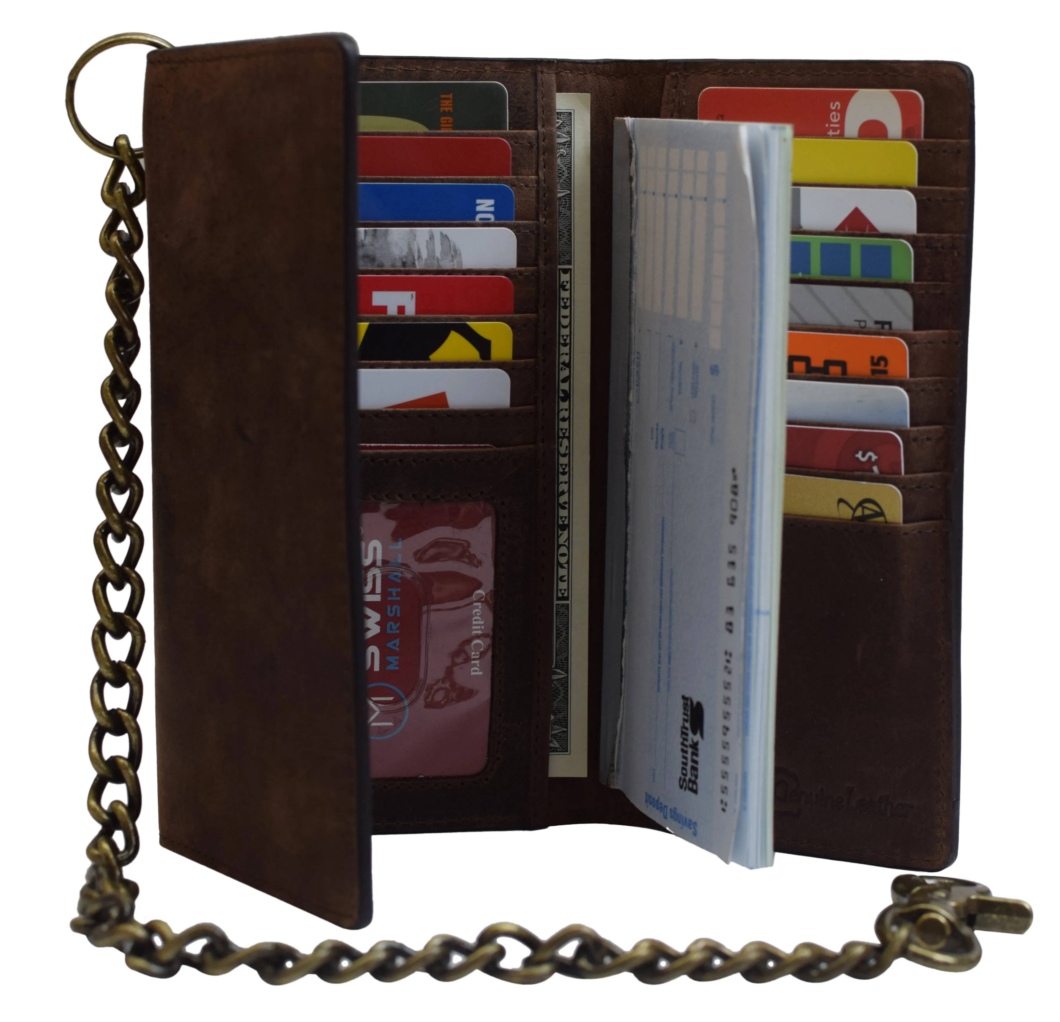 Brown Vintage Leather RFID Blocking Men's Biker Long Trifold Chain Wallet