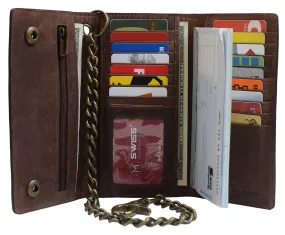 Brown Vintage Leather RFID Blocking Men's Biker Long Trifold Chain Wallet
