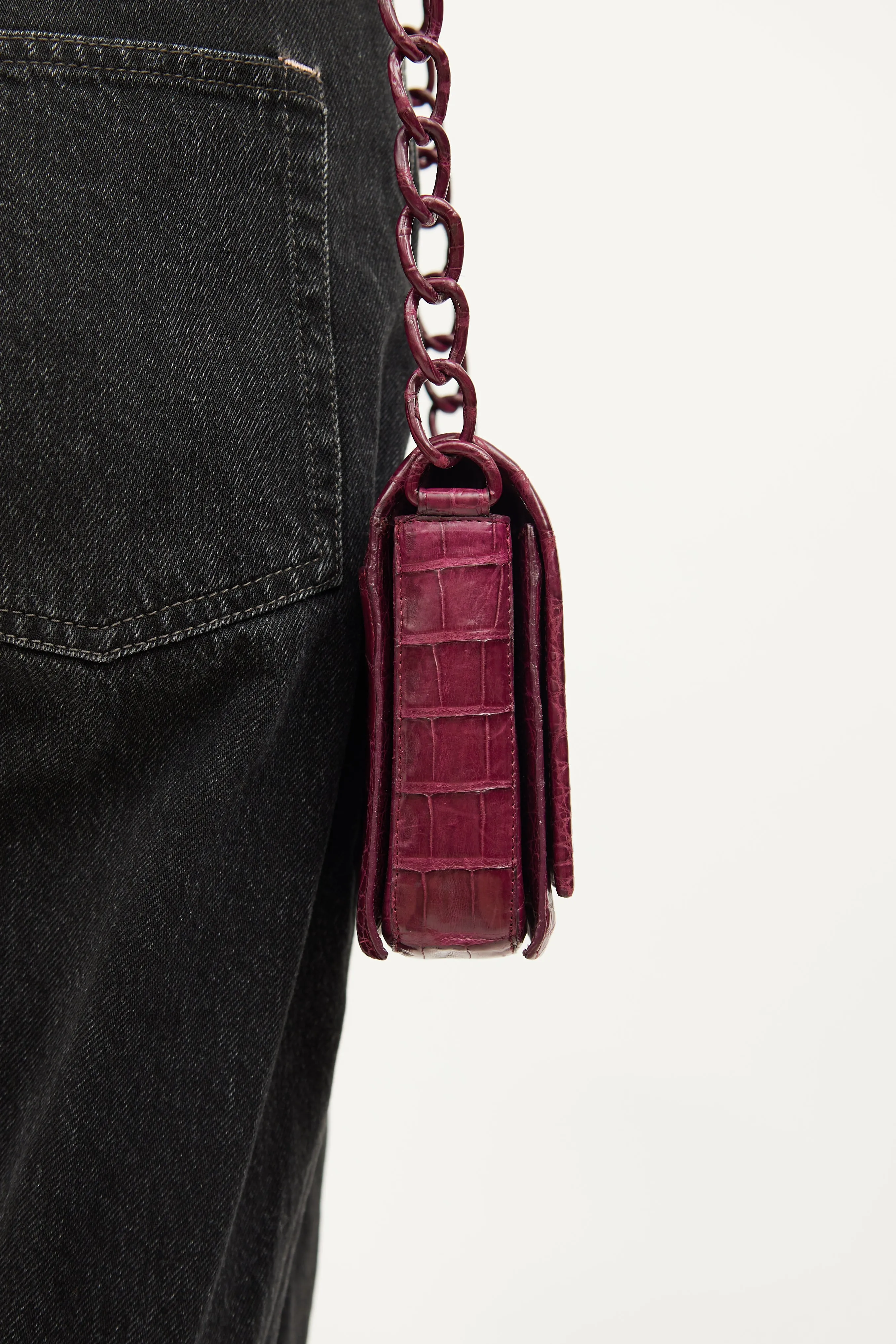 Burgundy Embossed Chain Bag