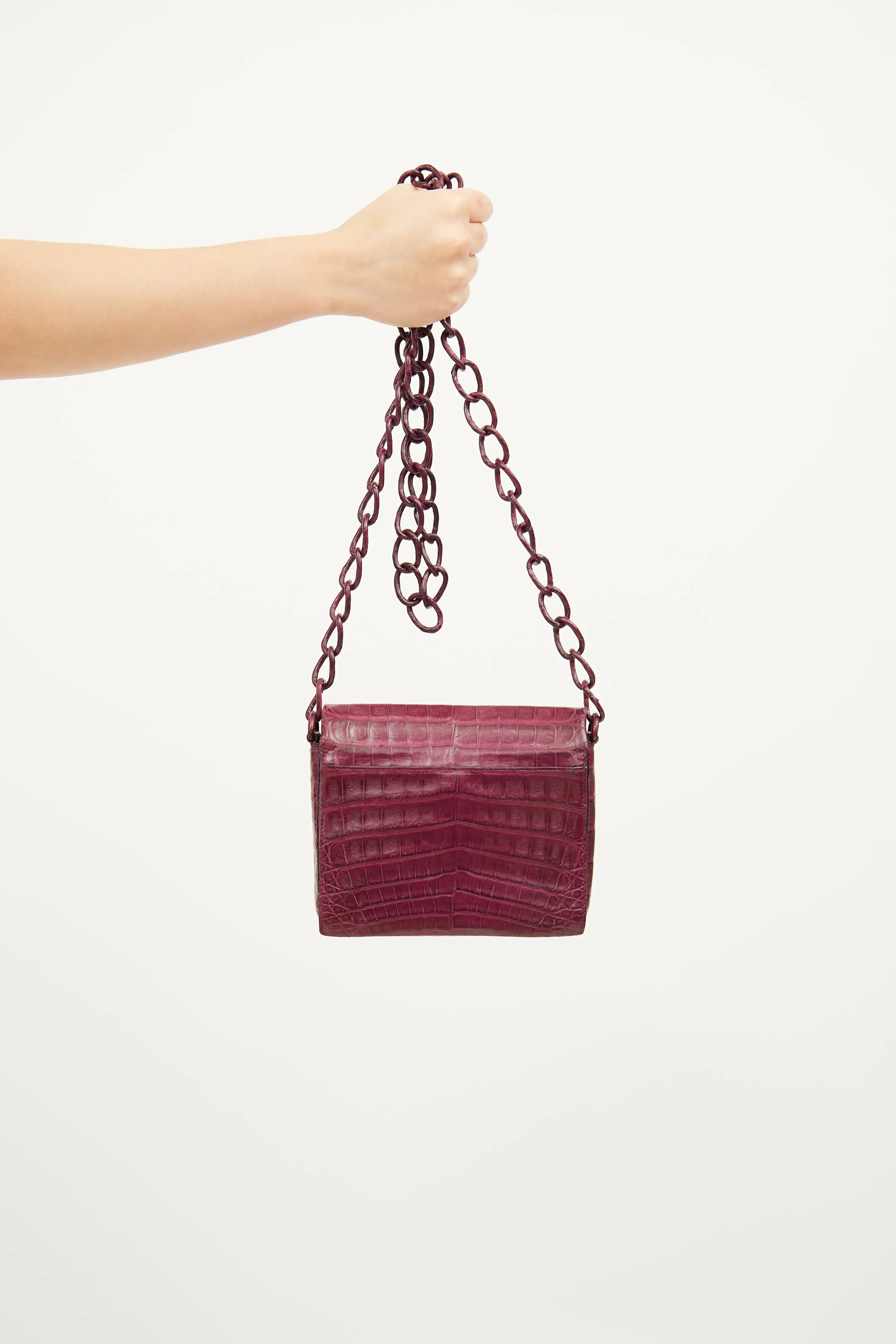 Burgundy Embossed Chain Bag
