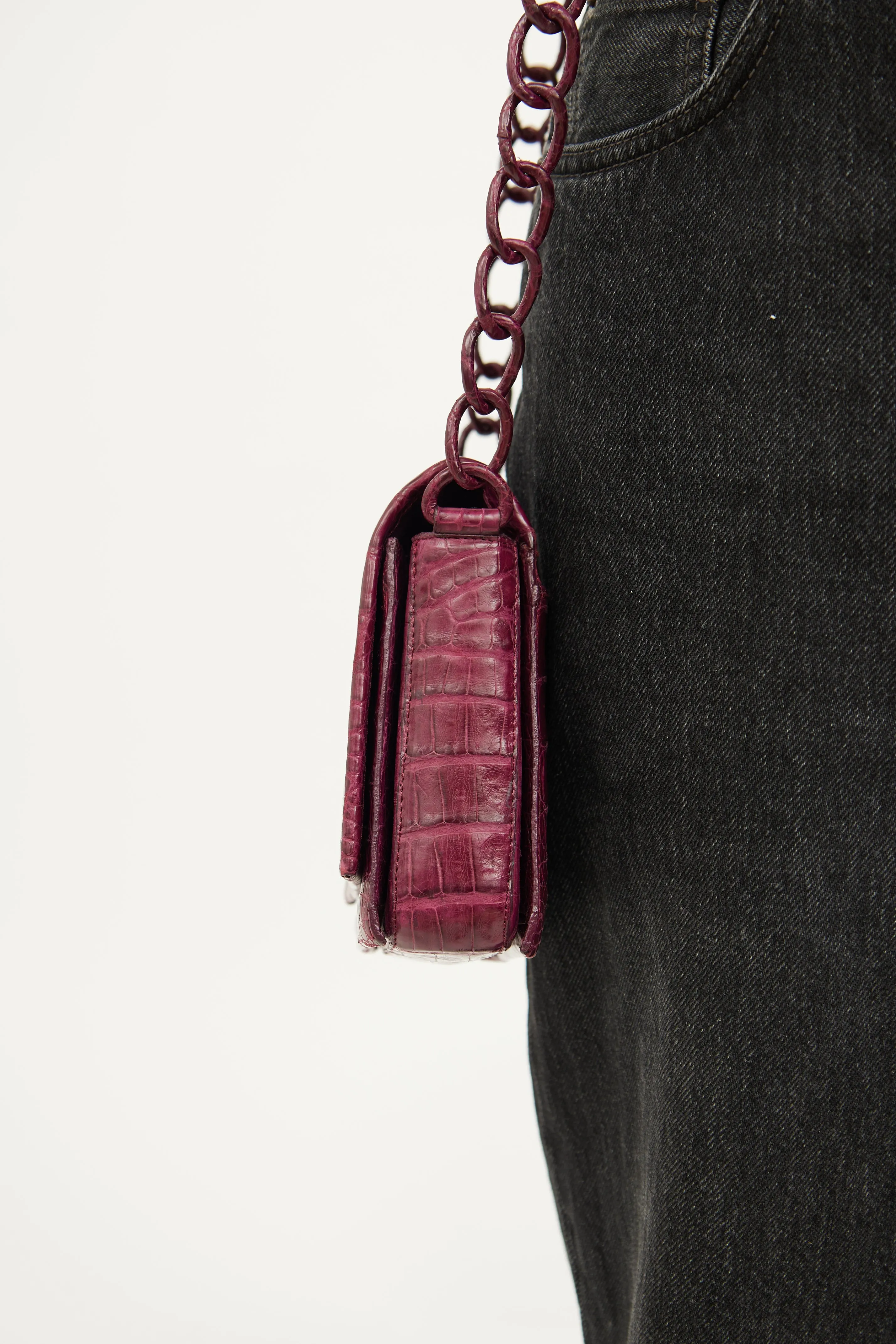 Burgundy Embossed Chain Bag