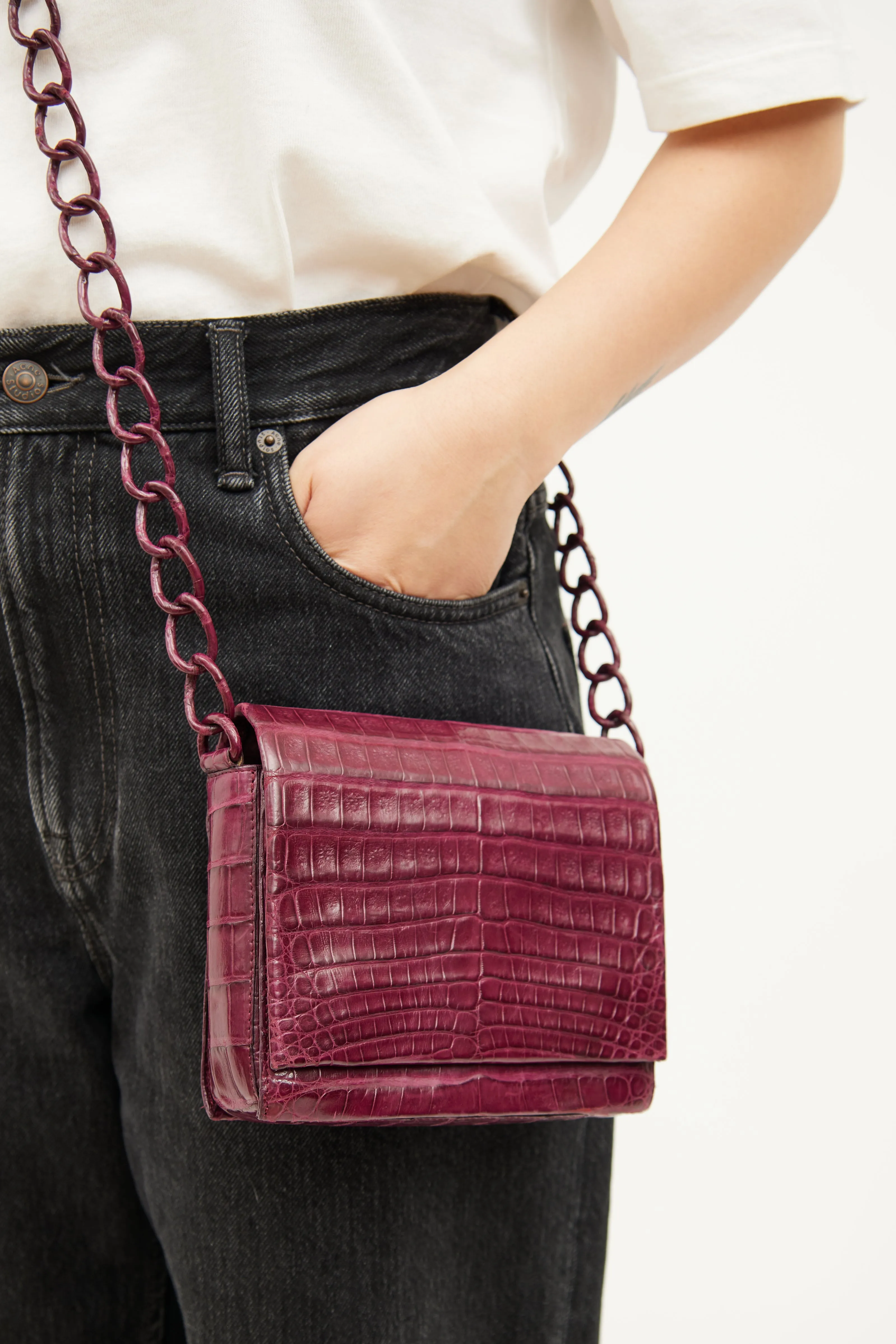 Burgundy Embossed Chain Bag