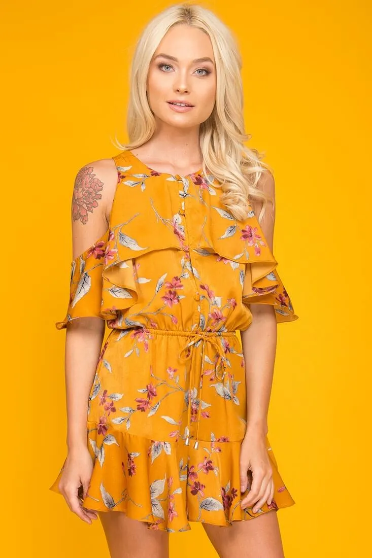 Camila Floral Off The Shoulder Romper Orange
