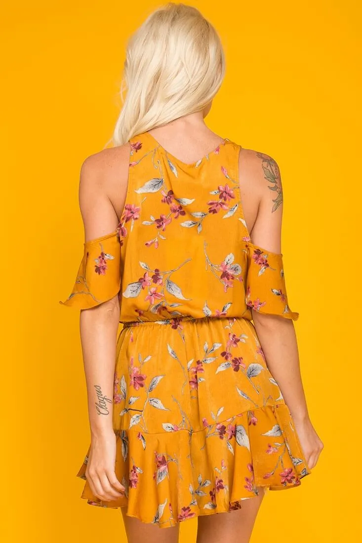 Camila Floral Off The Shoulder Romper Orange