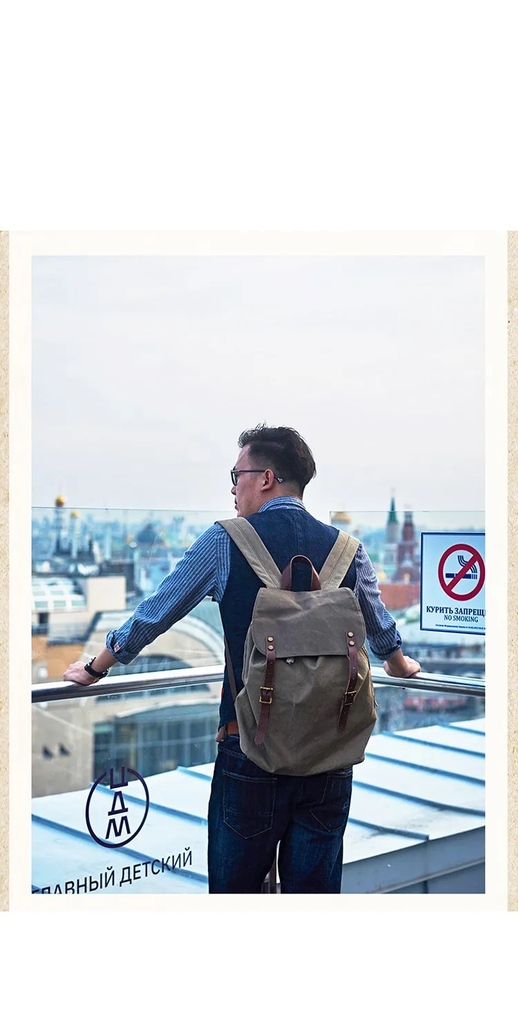 Canvas Mens Womens Backpack Green Travel Rucksack Satchel Backpack Canvas School Backpack for Men