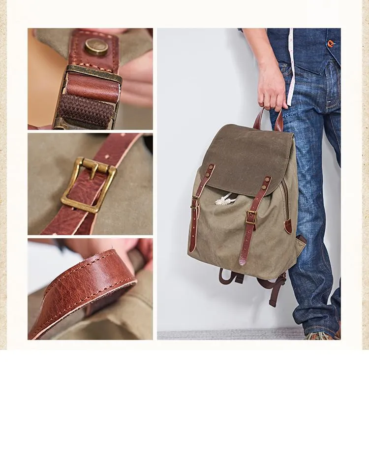 Canvas Mens Womens Backpack Green Travel Rucksack Satchel Backpack Canvas School Backpack for Men