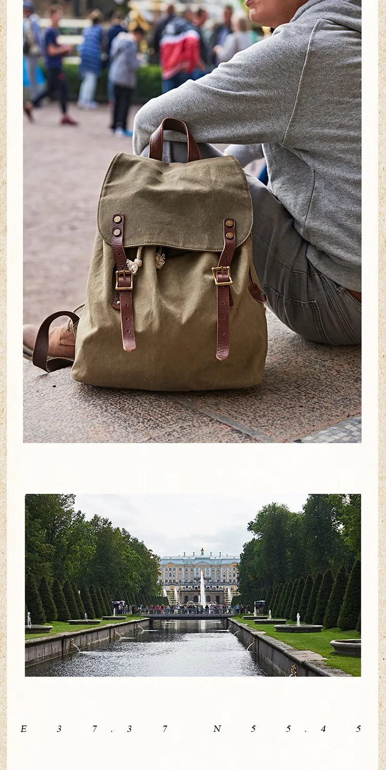 Canvas Mens Womens Backpack Green Travel Rucksack Satchel Backpack Canvas School Backpack for Men