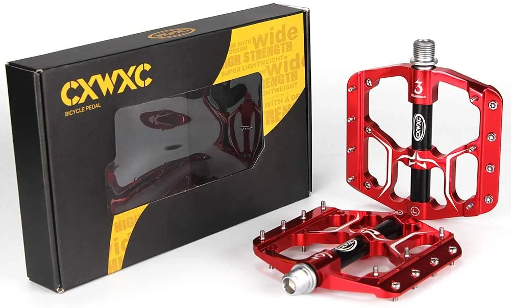 CXWXC Road/MTB Bike Pedals - 3 Bearings 9/16” Aluminum Alloy Bicycle Pedals - Mountain Bike Pedal with Removable Anti-Skid Nails