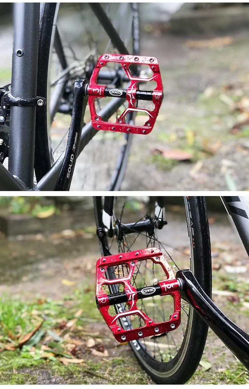CXWXC Road/MTB Bike Pedals - 3 Bearings 9/16” Aluminum Alloy Bicycle Pedals - Mountain Bike Pedal with Removable Anti-Skid Nails