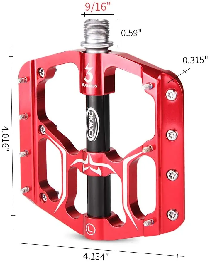 CXWXC Road/MTB Bike Pedals - 3 Bearings 9/16” Aluminum Alloy Bicycle Pedals - Mountain Bike Pedal with Removable Anti-Skid Nails
