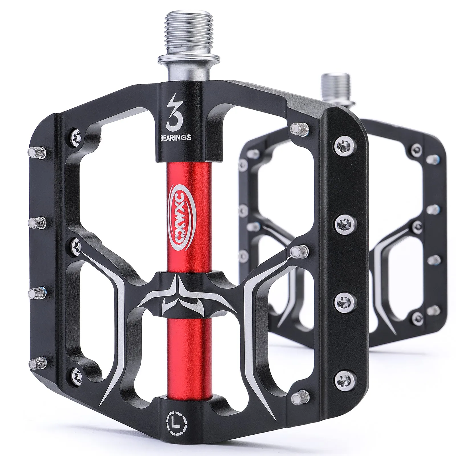 CXWXC Road/MTB Bike Pedals - 3 Bearings 9/16” Aluminum Alloy Bicycle Pedals - Mountain Bike Pedal with Removable Anti-Skid Nails