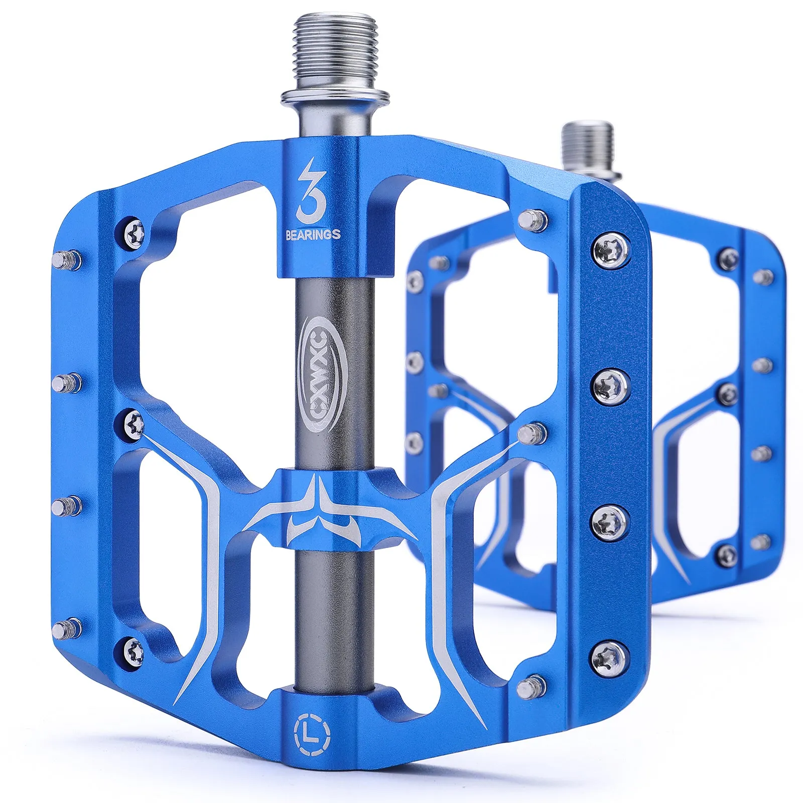 CXWXC Road/MTB Bike Pedals - 3 Bearings 9/16” Aluminum Alloy Bicycle Pedals - Mountain Bike Pedal with Removable Anti-Skid Nails