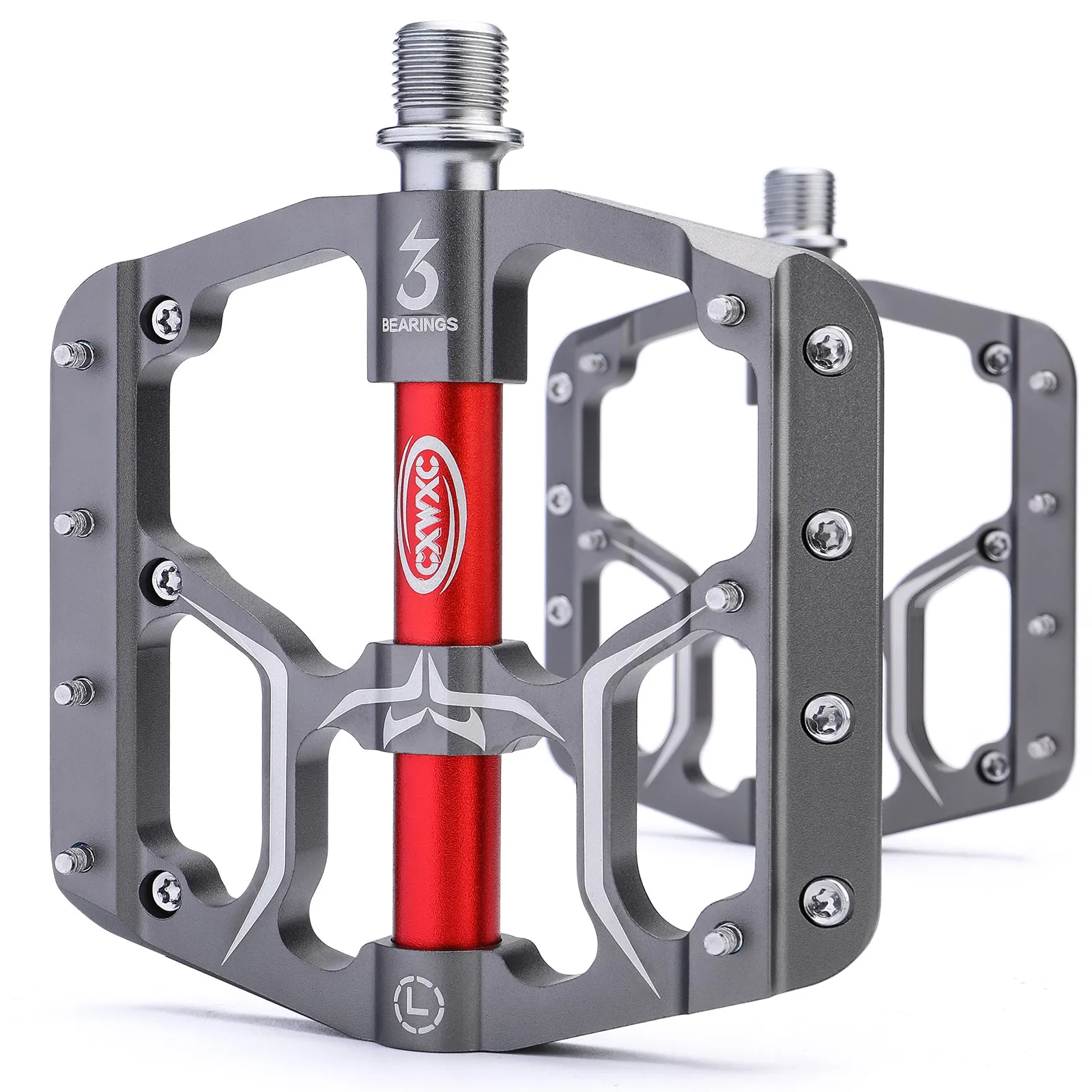 CXWXC Road/MTB Bike Pedals - 3 Bearings 9/16” Aluminum Alloy Bicycle Pedals - Mountain Bike Pedal with Removable Anti-Skid Nails