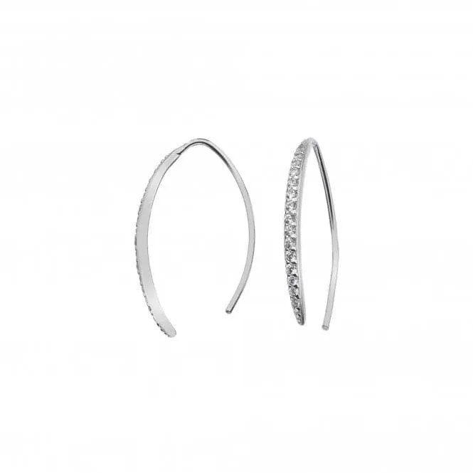 Dew Silver Curved Pave Thread Through Cubic Zirconia Earrings 5399CZ018