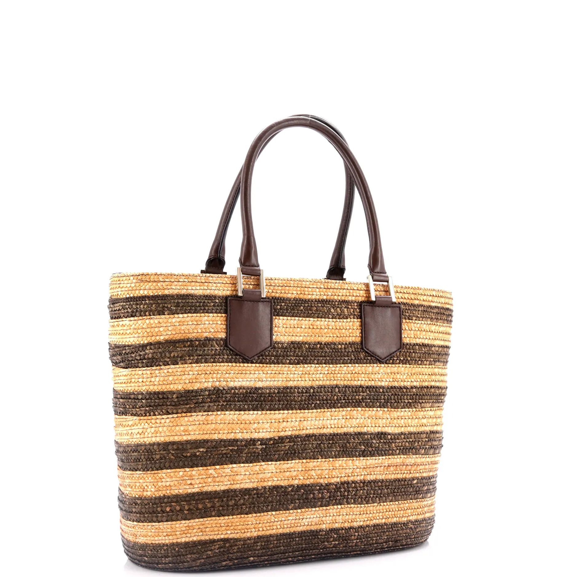 Drawstring Basket Tote Raffia with Pequin Canvas Interior