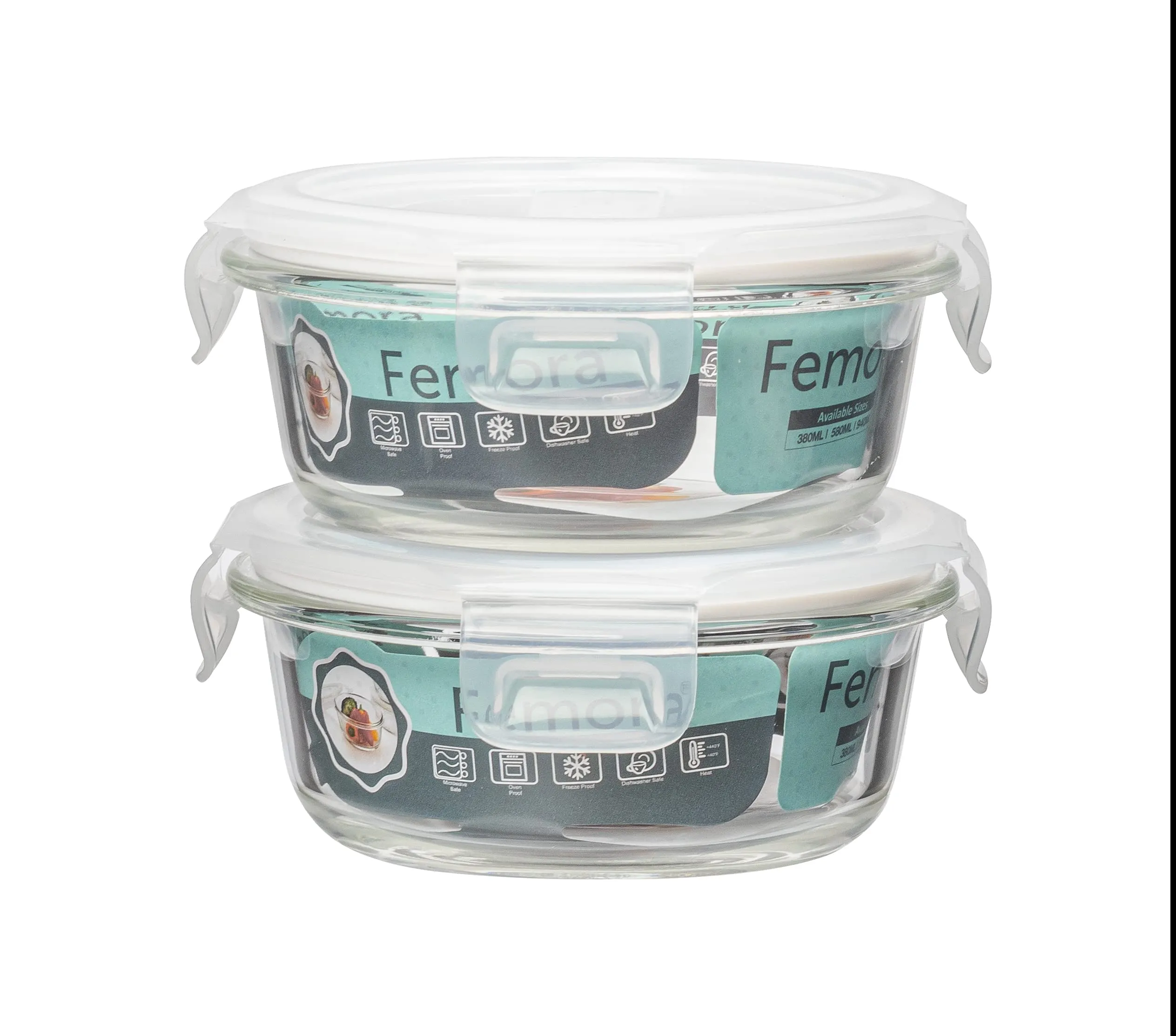 Femora Borosilicate Glass Microwave Safe Container Multipurpose Lunch Box for Office, Blue, Round 380 ml (2 Container)