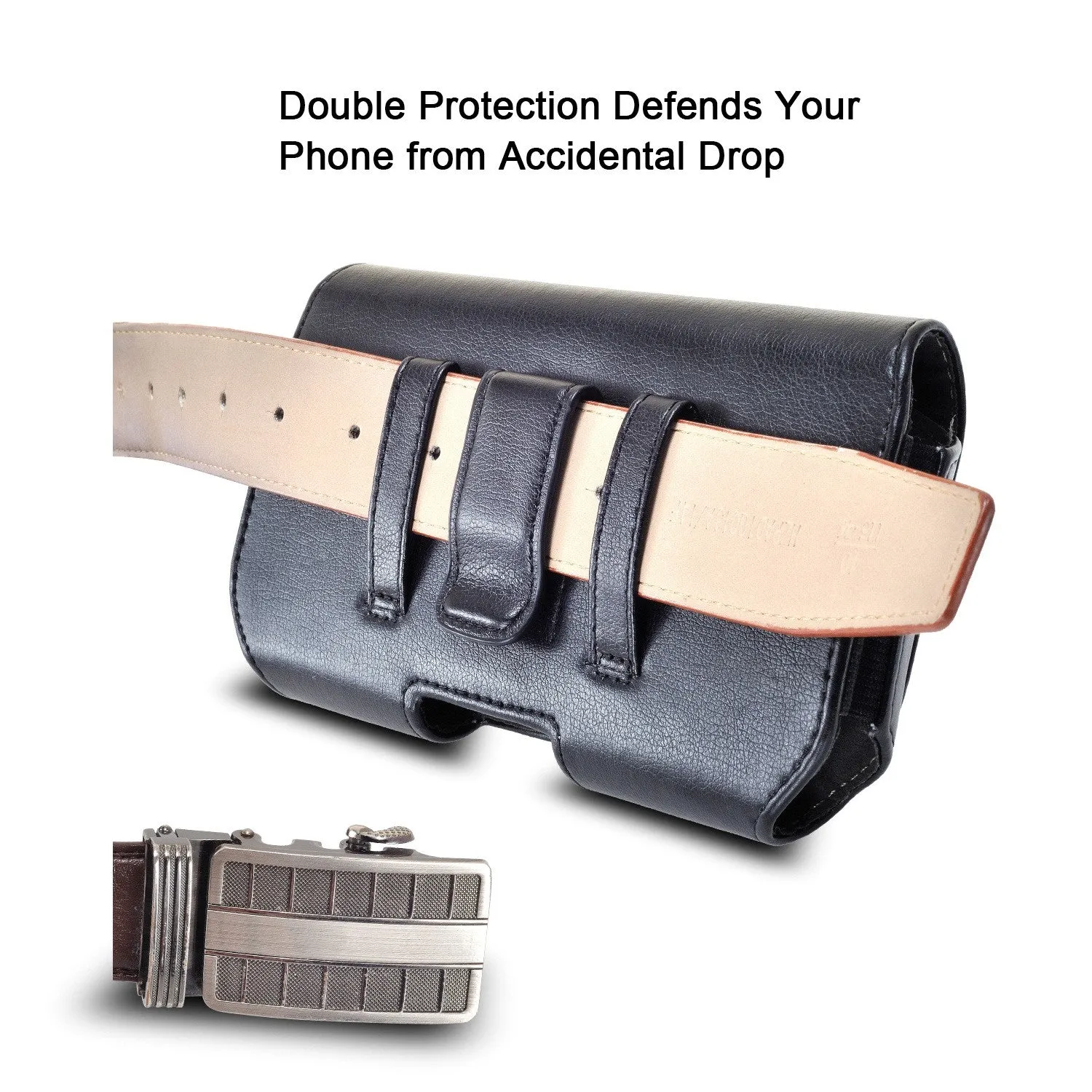For iPhone 6 / 6s Belt Clip Case, Premium Leather Belt Clip Pouch Holster Case For Apple iPhone 6 / 6s (Fits with otterbox case / Lifeproof Waterproof Case / Battery Case On) - Extra Large - Black