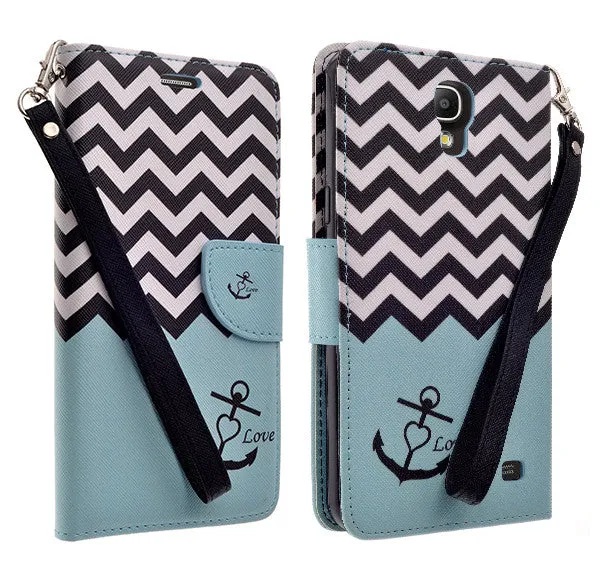 Galaxy Mega 2 Case, Wrist Strap Magnetic Fold[Kickstand] Pu Leather Wallet Case with ID & Credit Card Slots for Samsung Galaxy Mega 2 - Teal Anchor