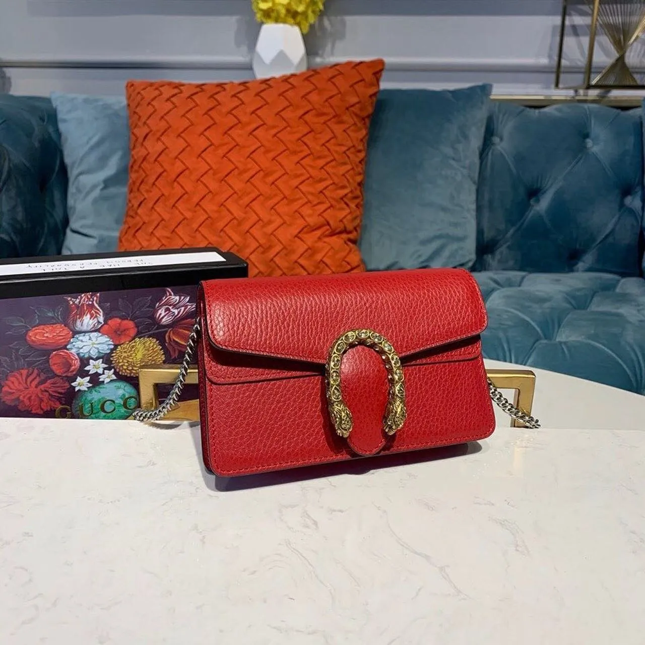 gg Dionysus Super Mini Bag Emerald Hibiscus Red Metal-Free Tanned For Women 6.5in/16.5cm gg 476432 CAOGX 8990
