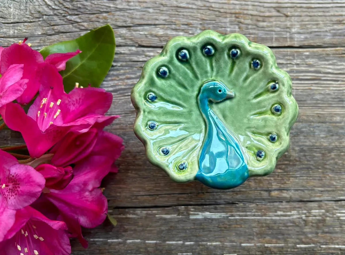 Handmade Colorful Ceramic Peacock Trinket Dish