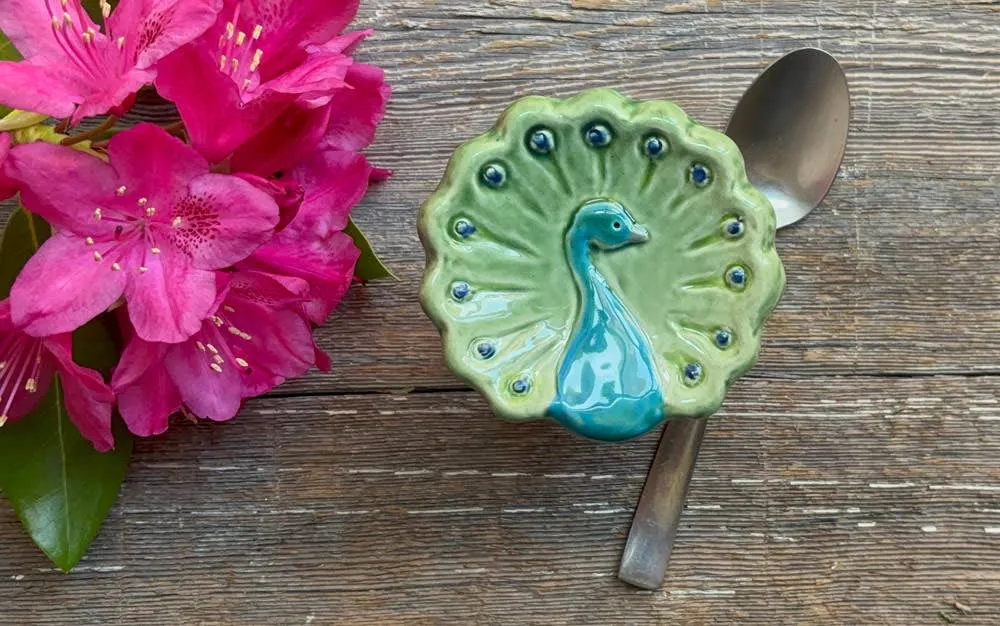 Handmade Colorful Ceramic Peacock Trinket Dish