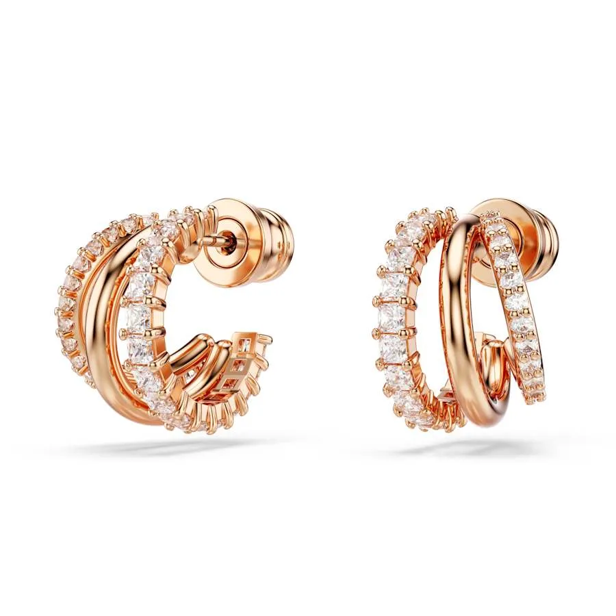 Hyperbola Rose Gold-tone Plated Mixed Cuts White Hoop Earrings 5698702