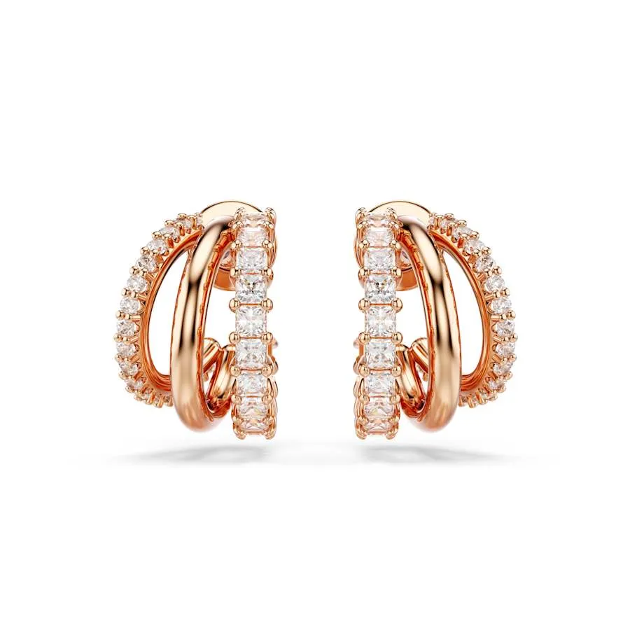 Hyperbola Rose Gold-tone Plated Mixed Cuts White Hoop Earrings 5698702