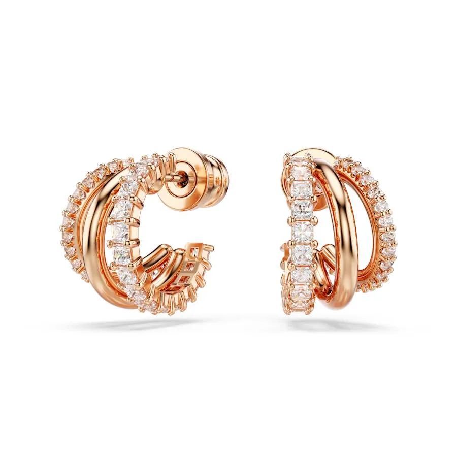 Hyperbola Rose Gold-tone Plated Mixed Cuts White Hoop Earrings 5698702
