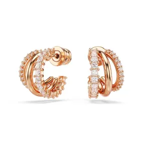 Hyperbola Rose Gold-tone Plated Mixed Cuts White Hoop Earrings 5698702