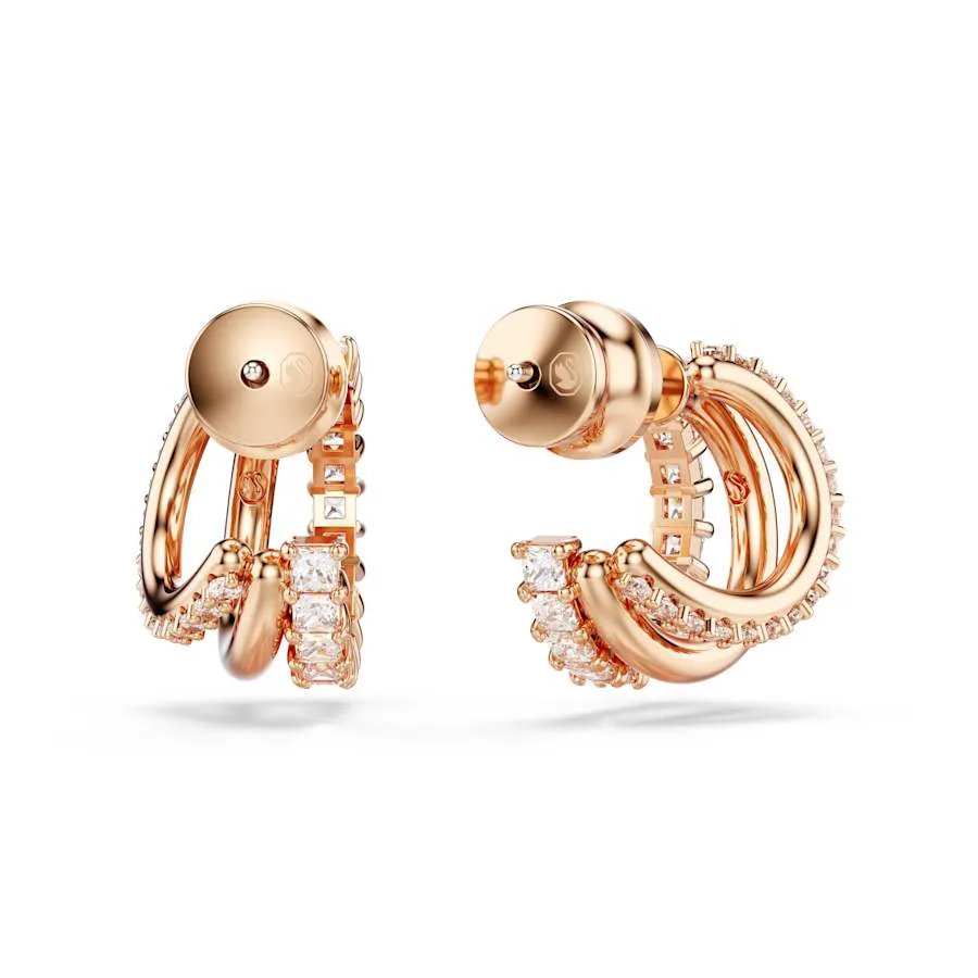 Hyperbola Rose Gold-tone Plated Mixed Cuts White Hoop Earrings 5698702