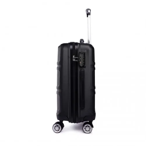 Kono ABS Sculpted Horizontal Design 3 Piece Suitcase Set - Black | Lightweight & Durable Luggage