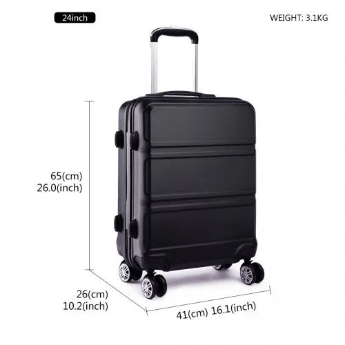 Kono ABS Sculpted Horizontal Design 3 Piece Suitcase Set - Black | Lightweight & Durable Luggage