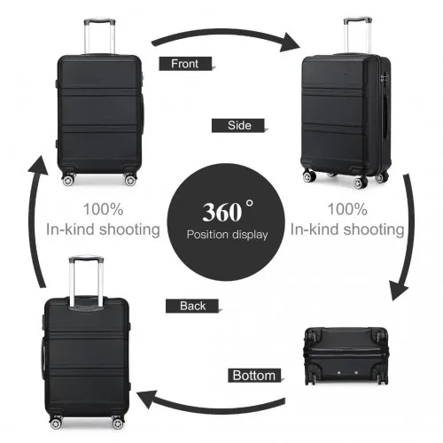 Kono ABS Sculpted Horizontal Design 3 Piece Suitcase Set - Black | Lightweight & Durable Luggage