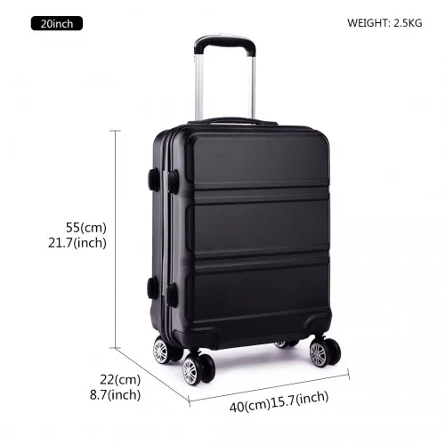 Kono ABS Sculpted Horizontal Design 3 Piece Suitcase Set - Black | Lightweight & Durable Luggage
