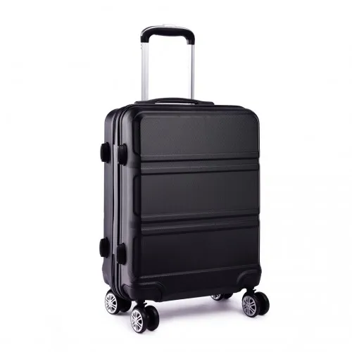 Kono ABS Sculpted Horizontal Design 3 Piece Suitcase Set - Black | Lightweight & Durable Luggage