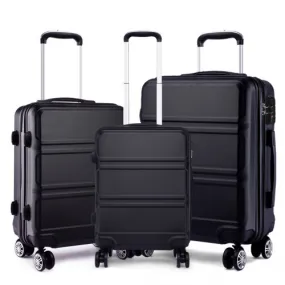 Kono ABS Sculpted Horizontal Design 3 Piece Suitcase Set - Black | Lightweight & Durable Luggage