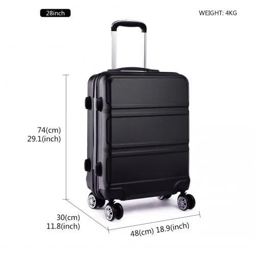 Kono ABS Sculpted Horizontal Design 3 Piece Suitcase Set - Black | Lightweight & Durable Luggage