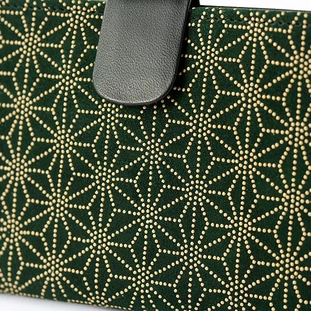Koshu Inden Japanese Deerskin Leather with Urushi (Japanese Lacquer) Long Wallet - Asanoha (hemp leaf) Pattern / Dark Green - ,  Made in Japan,  Japanese Leather Wallet