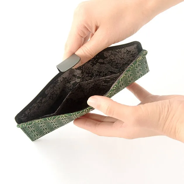 Koshu Inden Japanese Deerskin Leather with Urushi (Japanese Lacquer) Long Wallet - Asanoha (hemp leaf) Pattern / Dark Green - ,  Made in Japan,  Japanese Leather Wallet