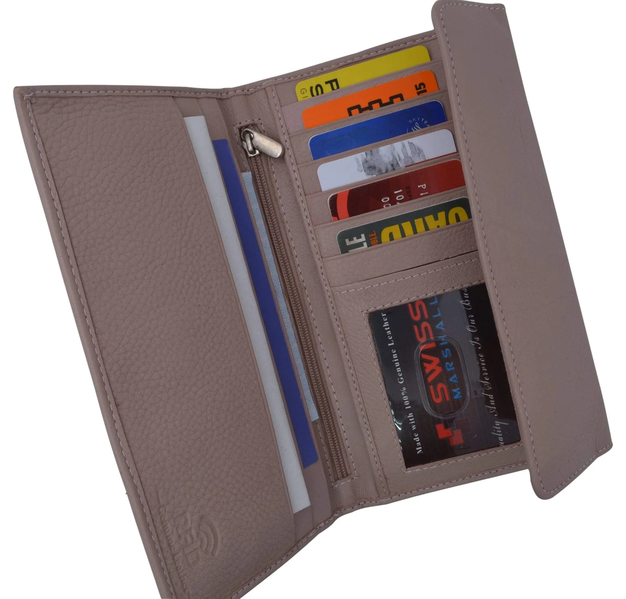 Ladies RFID Blocking Genuine Leather Long Clutch Credit Card ID Wallet